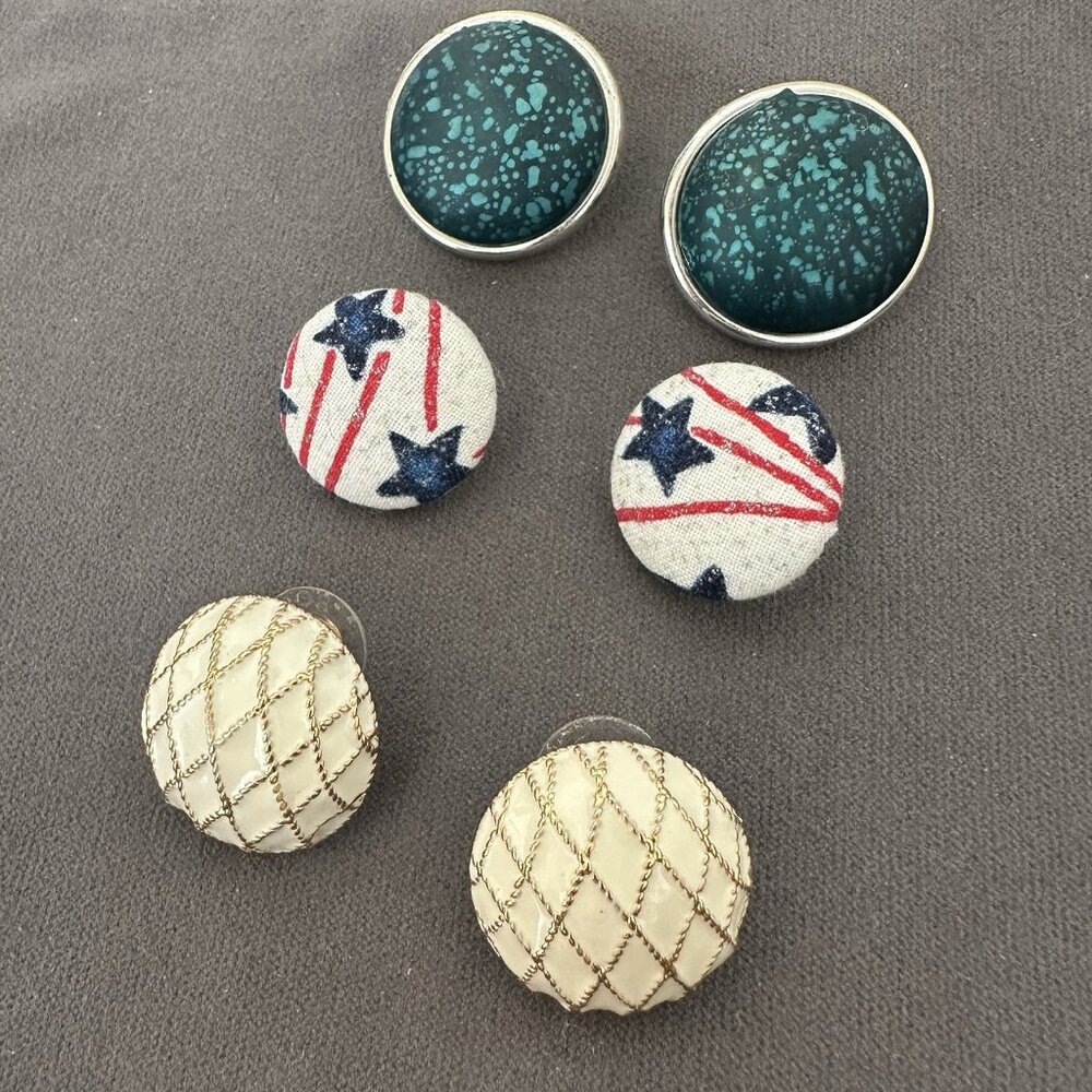 Lot 3 Pairs Mixed Vintage Earrings Multicolor Round Post‎ Stud Fashion Button